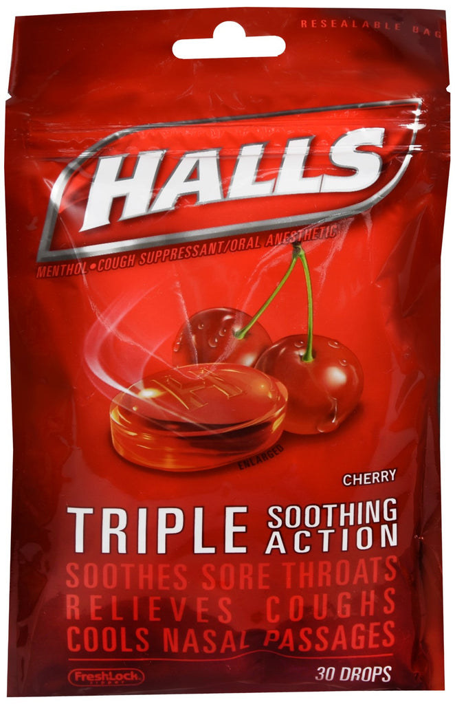 Halls Menthol Cough Suppressant/Oral Anesthetic Drops Cherry