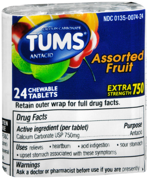Tums Extra Strength 750 Antacid with Calcium Chewable Tablets Assorted Fruit