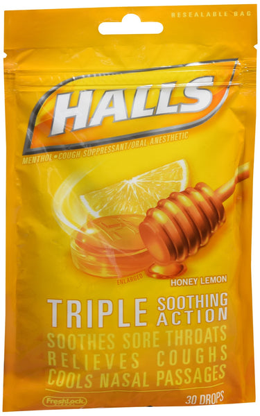Halls Menthol Cough Suppressant/Oral Anesthetic Drops Honey Lemon