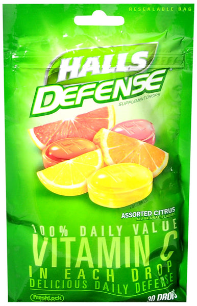 Halls Defense Vitamin C Supplement Drops Assorted Citrus