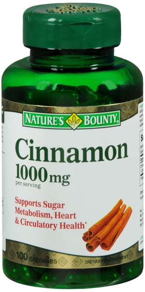 Nature's Bounty Cinnamon 1000 mg Per Serving Dietary Supplement Capsules