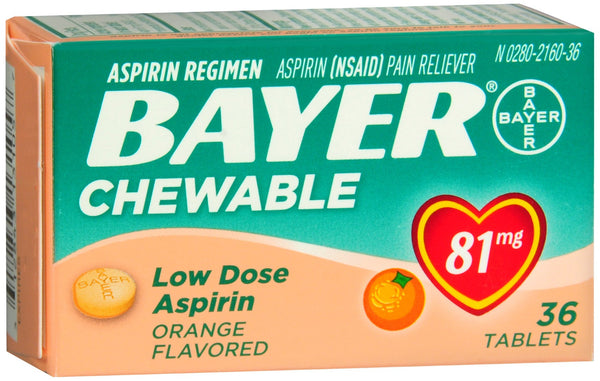 Bayer Low Dose Aspirin 81 mg Chewable Tablets Orange Flavored