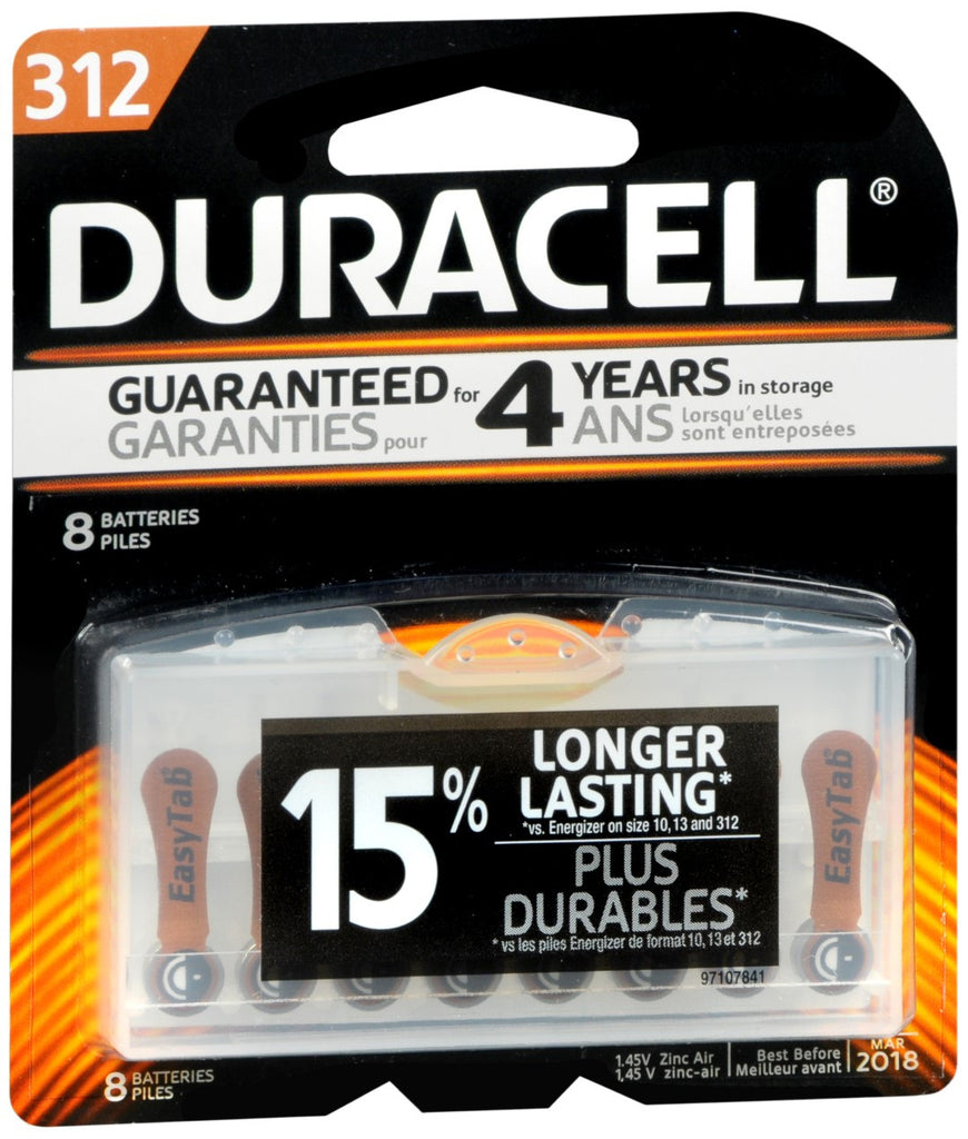 Duracell Easy Tab Hearing Aid Batteries Size 312