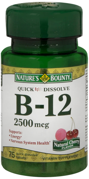 Nature's Bounty B-12 2500 mcg Supplement Quick Dissolve Tablets Natural Cherry Flavor