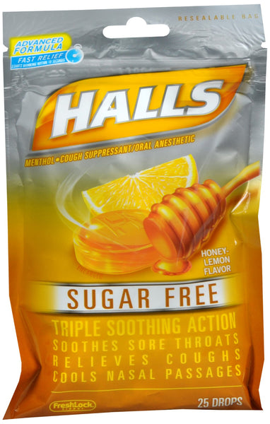Halls Menthol Drops Sugar Free Honey-Lemon