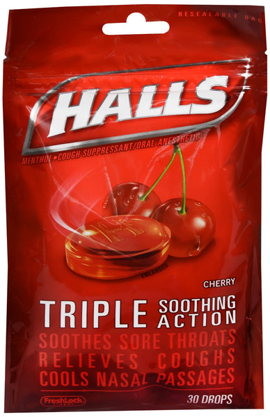 Halls Menthol Cough Suppressant/Oral Anesthetic Drops Cherry