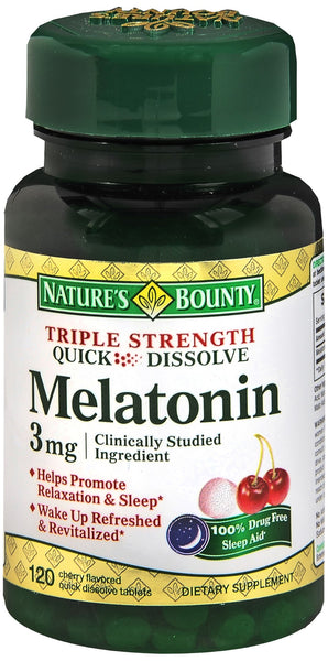 Nature's Bounty Melatonin 3 mg Dietary Supplement Quick Dissolve Tablets Triple Strength Cherry Flavored
