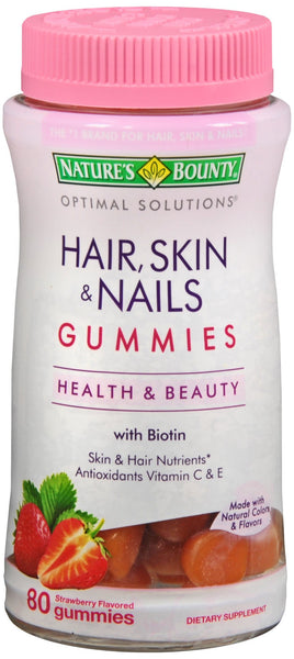 Nature's Bounty Optimal Solutions Hair, Skin & Nails With Biotin Strawberry Flavored Gummies