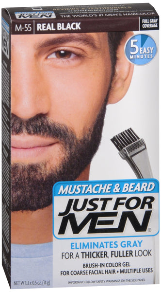 JUST FOR MEN Mustache & Beard Brush-In Color Gel Real Black M-55