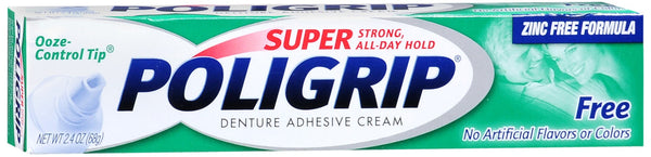 SUPER POLIGRIP Denture Adhesive Cream Artificial Flavor/Color Free