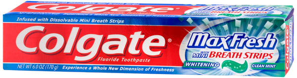 Colgate MaxFresh with Whitening Breath Strips Anticavity Fluoride Toothpaste Clean Mint